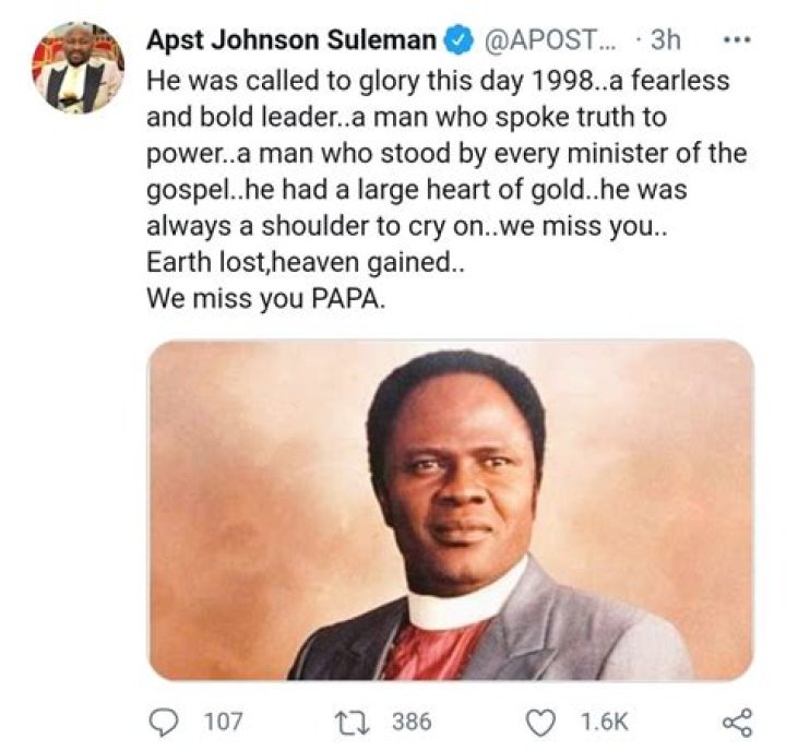 Apostle Suleman Remembers Benson Idahosa 23 Years After Death