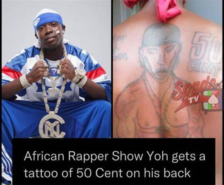 Cameroonian Rapper, Show Yoh Tattoos Image of American Rapper, 50 Cent On His back