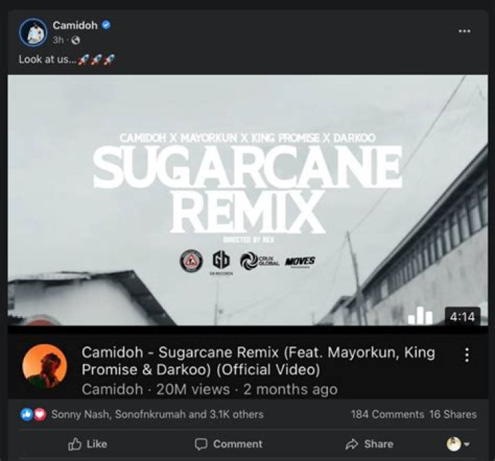 Camidoh Reacts As His ‘Sugarcane Remix’ Music Video Hits 20 Million Views On YouTube In 2 Month