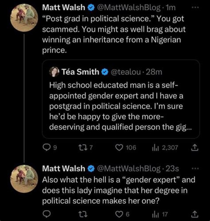Does Matt Walsh have a degree?