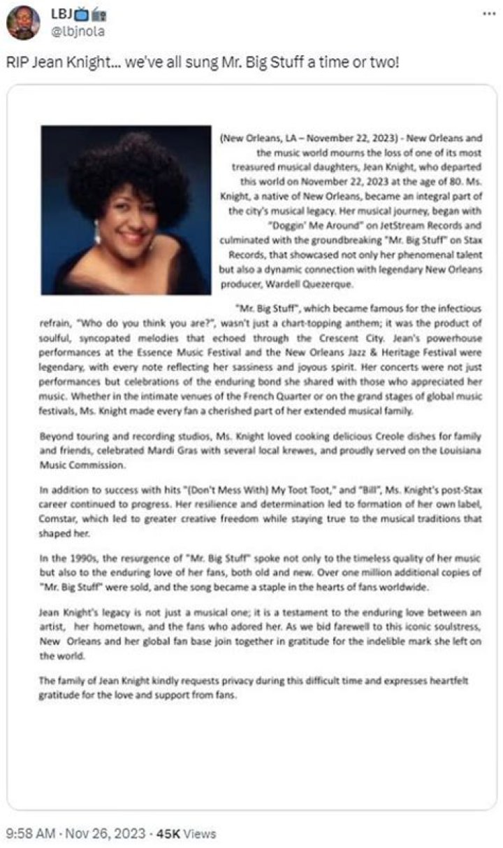 Jean Knight Death: What Killed Jean Knight?