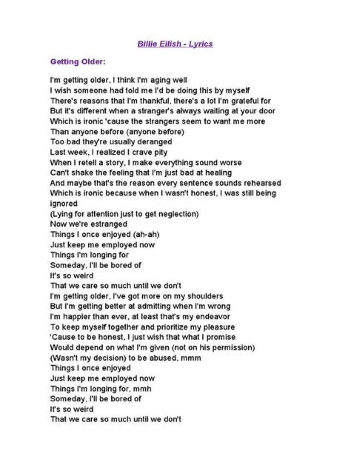 LYRICS: Billie Eilish – Getting Older