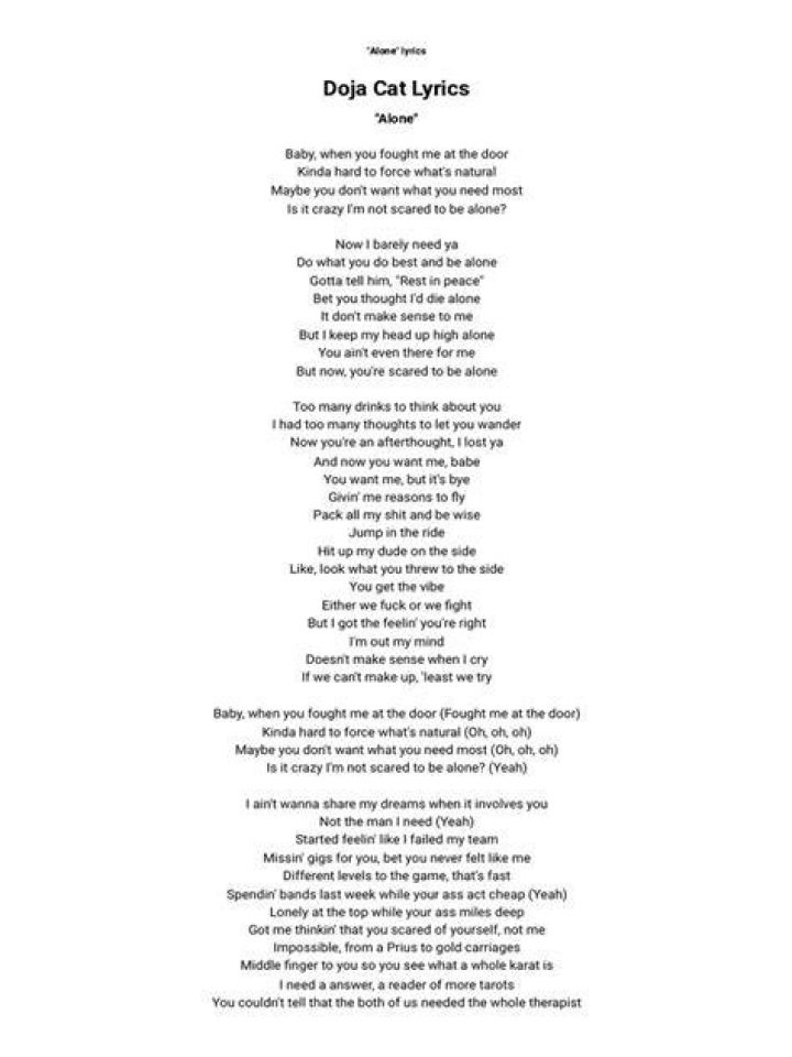LYRICS: Doja Cat – Alone