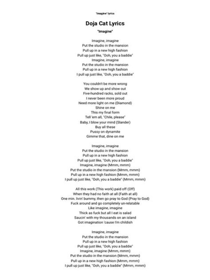 LYRICS: Doja Cat – Imagine