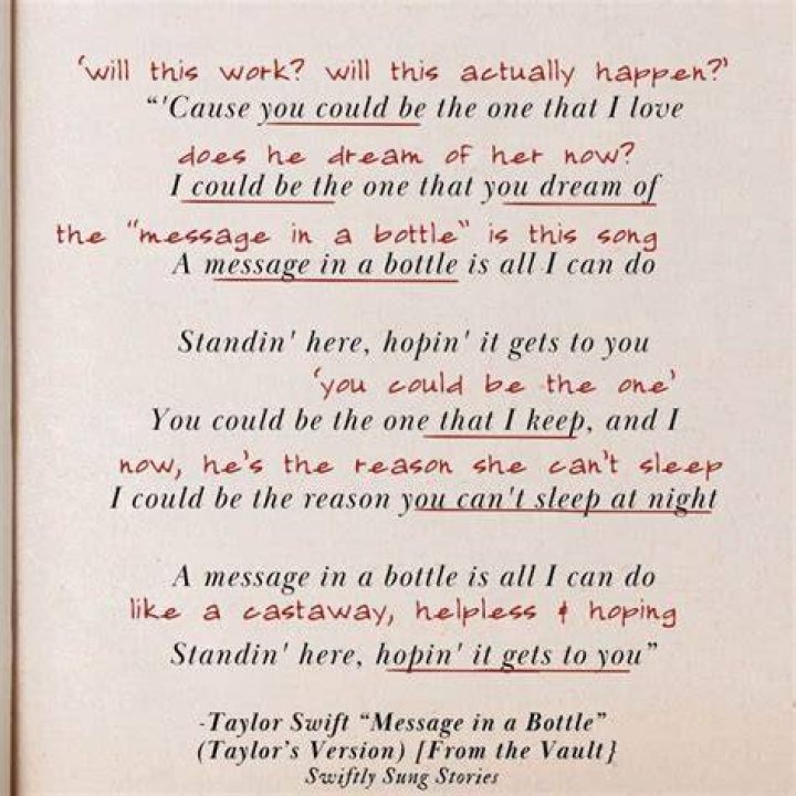 LYRICS: Taylor Swift – Message In A Bottle