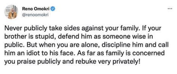 ‘Never Publicly Take Sides Against Your Family’ – Reno Omokri