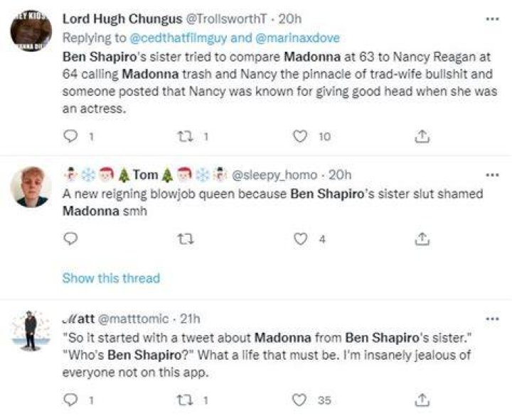 Twitter reacts to Abby Shapiro’s Madonna x Nancy Reagan comparison