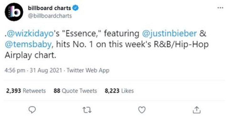 Wizkid’s ‘Essence’ Remix With Justin Bieber Peaks At No. 1 on Billboard R&B/Hip Hop Chart